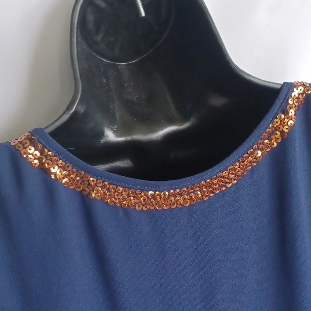 Alya Navy Sequin Copper Studded Dress. Medium